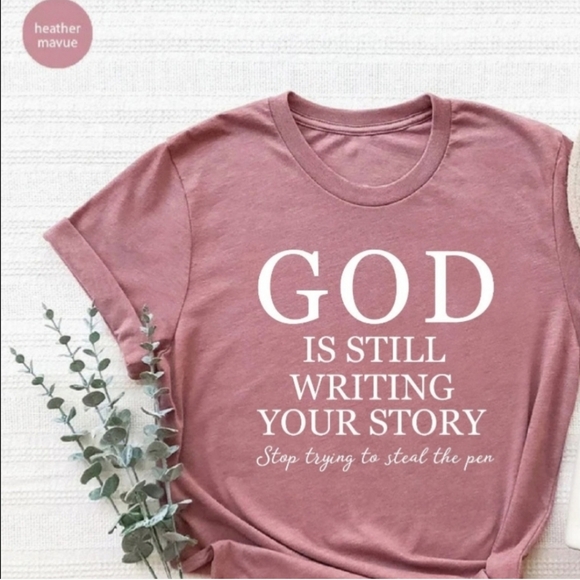 NWT: "God is" botique soft Heather mauve pink tee shirt S-M-L - Picture 3 of 4